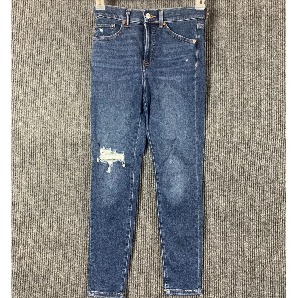 Express Jeans Womens 0 Blue Cropped‎ Skinny High Rise Ripped Distressed 28x25